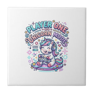 Unicorn Player One Unicorn Mode Retro Style Graphi Ceramic Tile