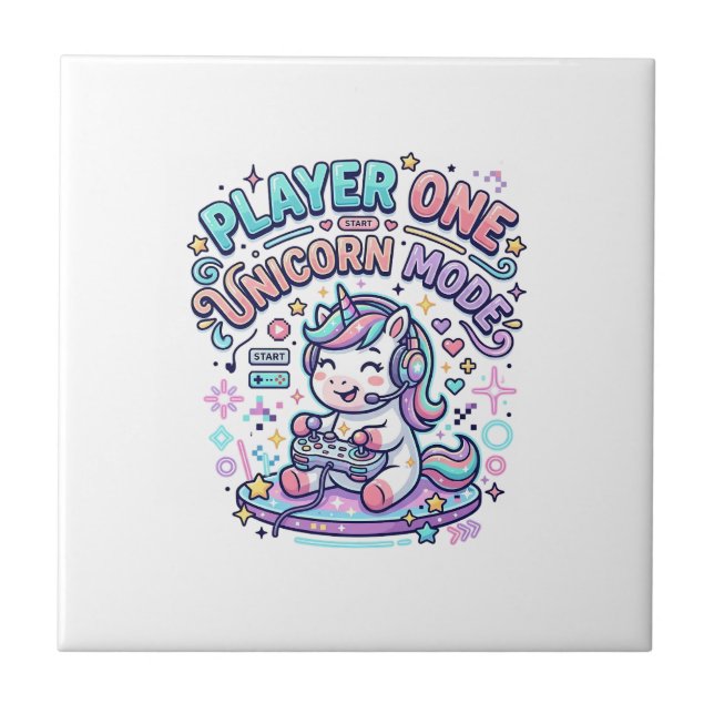 Unicorn Player One Unicorn Mode Retro Style Graphi Ceramic Tile (Front)
