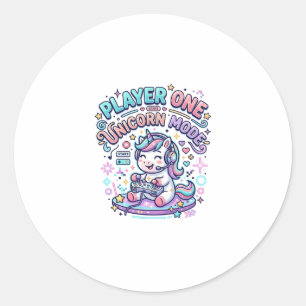 Unicorn Player One Unicorn Mode Retro Style Graphi Classic Round Sticker