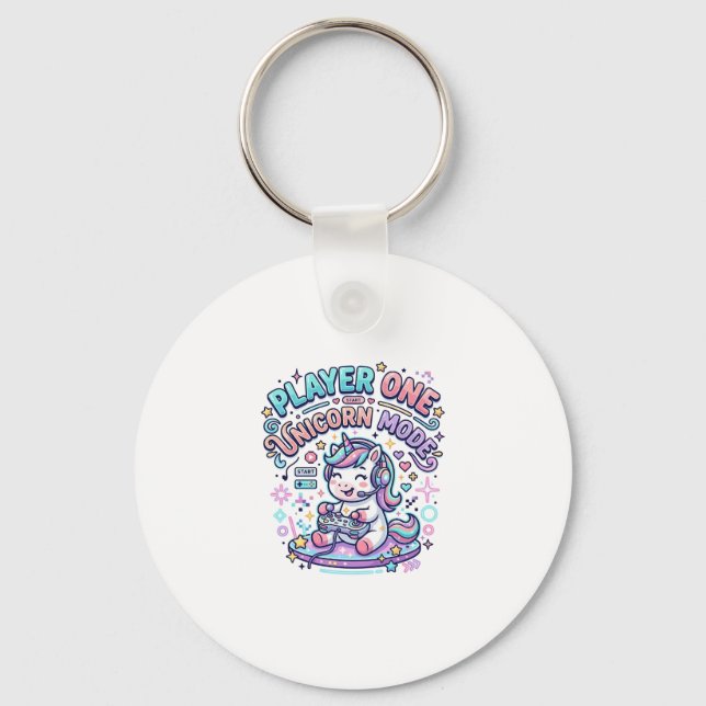 Unicorn Player One Unicorn Mode Retro Style Graphi Key Ring (Front)