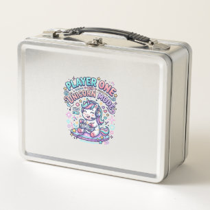 Unicorn Player One Unicorn Mode Retro Style Graphi Metal Lunch Box