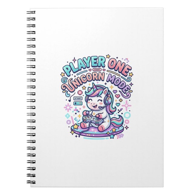 Unicorn Player One Unicorn Mode Retro Style Graphi Notebook (Front)