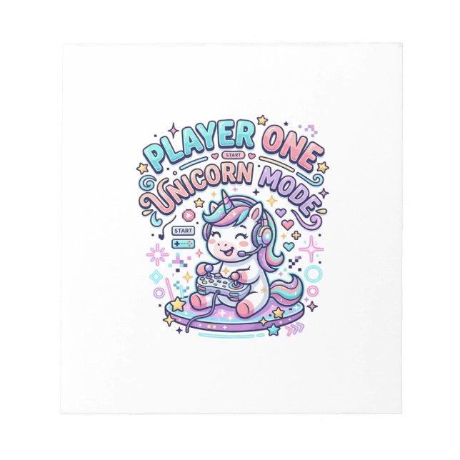 Unicorn Player One Unicorn Mode Retro Style Graphi Notepad (Front)