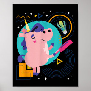 Unicorn Playing Badminton Shuttle Unicorn Poster