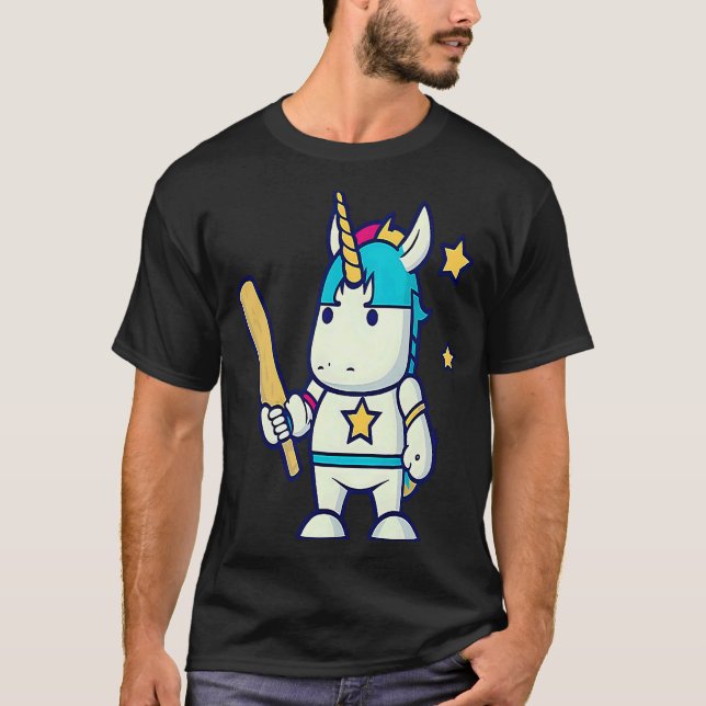 Unicorn Playing Cricket Cricket Player T-Shirt (Front)