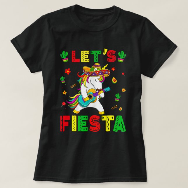Unicorn Playing Guitar Cinco De Mayo Mexican Lets  T-Shirt (Design Front)