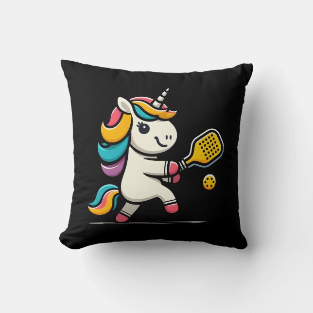Unicorn Playing Pickleball Player Lover Kids Women Cushion (Front)