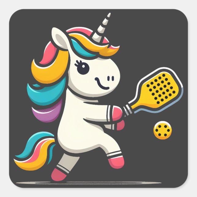 Unicorn Playing Pickleball Player Lover Kids Women Square Sticker (Front)