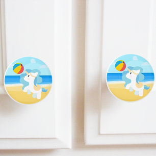 Unicorn Plays At the Beach Ceramic Knob
