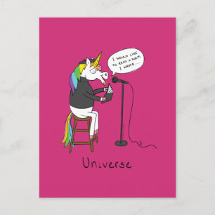 Unicorn Poet Cute Cartoon Postcard