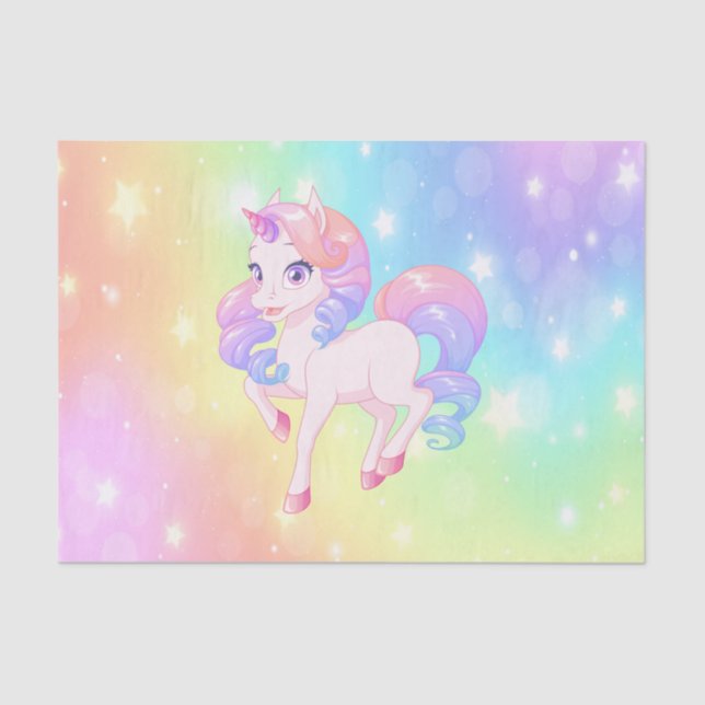 Unicorn Pony Pastel Rainbow Stars Decoupage Tissue Paper (Front)