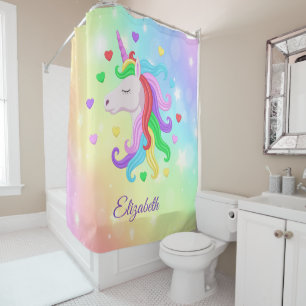 Unicorn Pony Rainbow Stars Pastel Girly Magical Shower Curtain