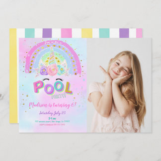 Unicorn & Pool Birthday Photo Invitation