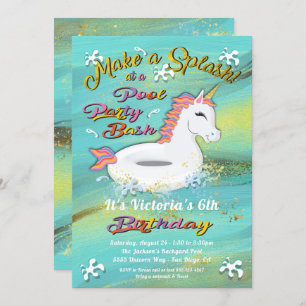Unicorn Pool Party Birthday Bash Invitation