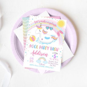 Unicorn Pool Party Birthday Invitation