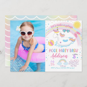 Unicorn Pool Party Birthday Invitation