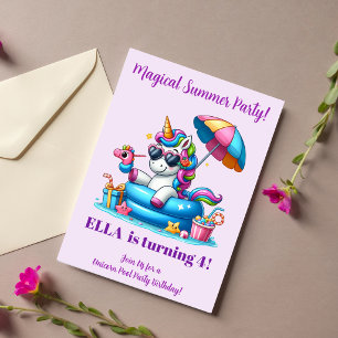 Unicorn Pool Party Birthday Invitation Girl 