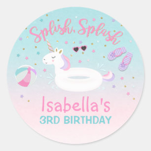Unicorn Pool Party Favour Tag Sticker Pool Party