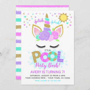 Unicorn Pool Party Invitation