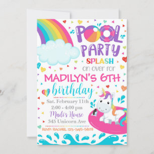 Unicorn Pool Party Invitation Pool Party Invite