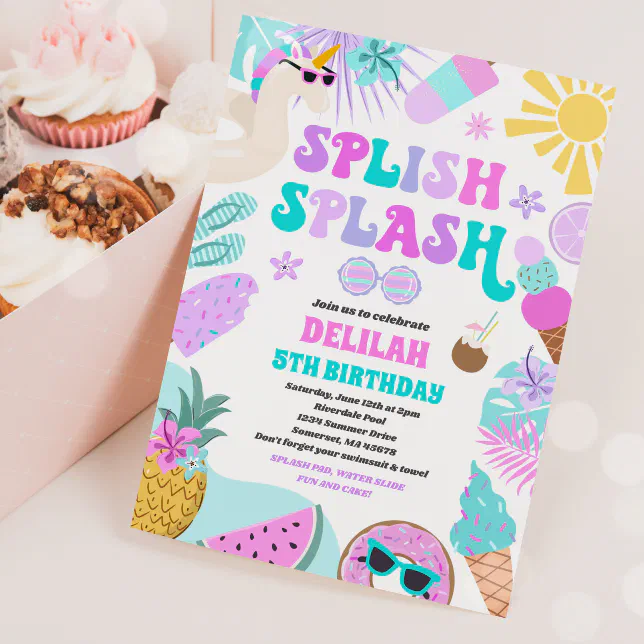 Unicorn Pool Party Tropical Summer Pool Birthday Invitation | Zazzle