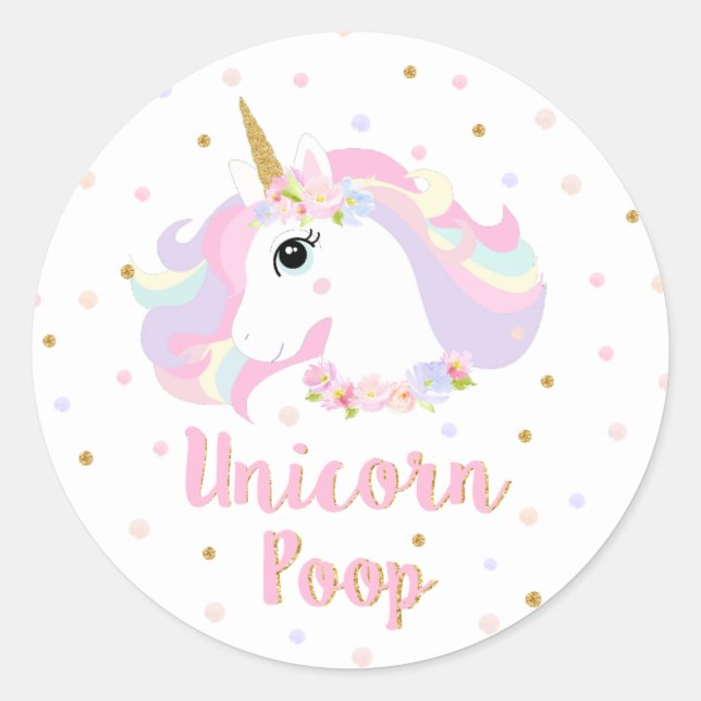 Unicorn Poop Sticker Birthday Party Favor Labels (Front)