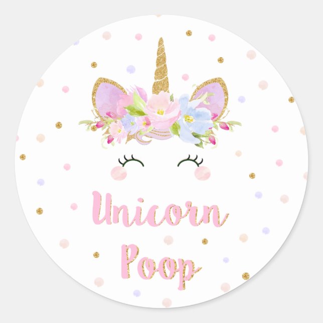 Unicorn Poop Sticker Birthday Party Favor Labels (Front)