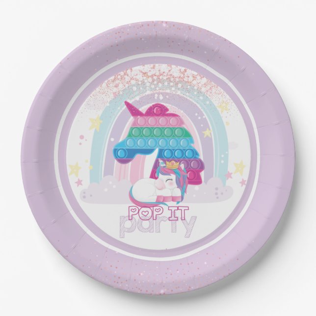 Unicorn Pop It Birthday Party Paper Plate (Front)