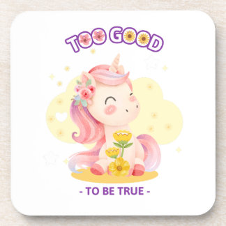 Unicorn portrait with flower crown coaster