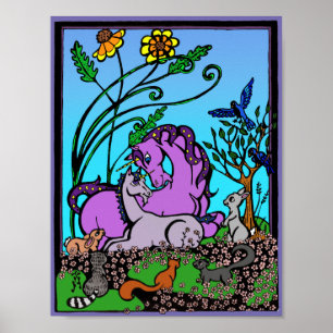Unicorn Poster for kids - "sitting mum" light back