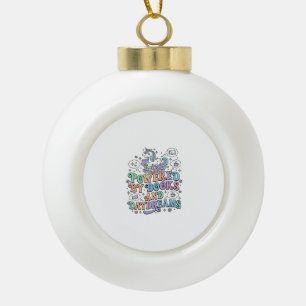 Unicorn Powered by Books and Daydreams Kawaii Vect Ceramic Ball Christmas Ornament