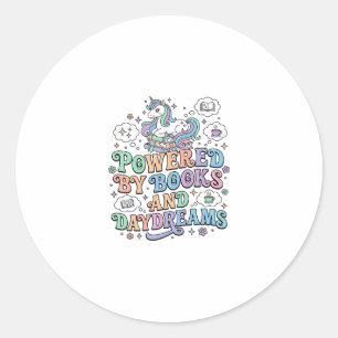 Unicorn Powered by Books and Daydreams Kawaii Vect Classic Round Sticker