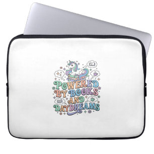 Unicorn Powered by Books and Daydreams Kawaii Vect Laptop Sleeve
