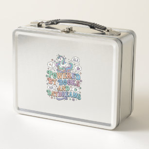Unicorn Powered by Books and Daydreams Kawaii Vect Metal Lunch Box