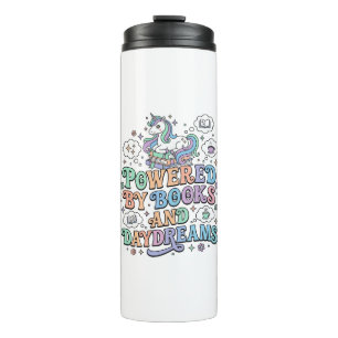 Unicorn Powered by Books and Daydreams Kawaii Vect Thermal Tumbler