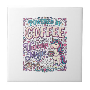 Unicorn Powered by Coffee and Unicorn Magic Colorf Ceramic Tile
