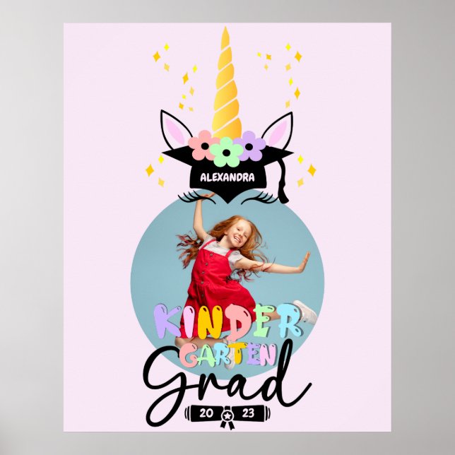 Unicorn Preschool Kindergarten Graduate Photo Poster (Front)
