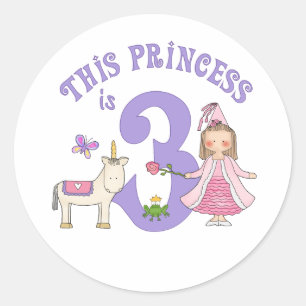 Unicorn Princess 3rd Birthday Classic Round Sticke Sticker