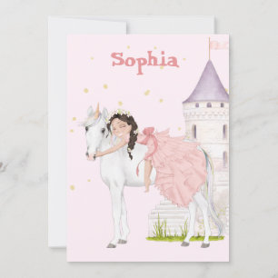 Unicorn Princess Age Dark Hair Birthday  Invitation