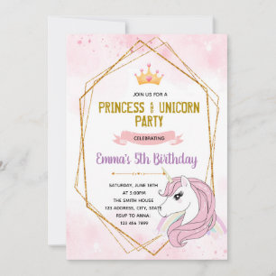 Unicorn princess birthday invitation