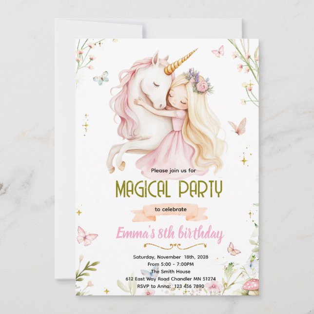 Unicorn Princess Birthday Invitation (Front)