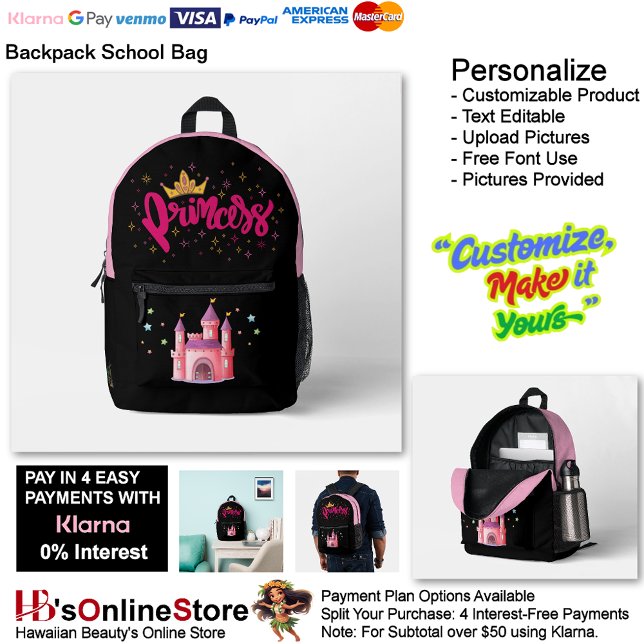 Unicorn Princess Castle Fantasy School Supplies 24 Printed Backpack (Unicorn Princess Castle Pink & Black School Supplies Printed Backpack 24.)