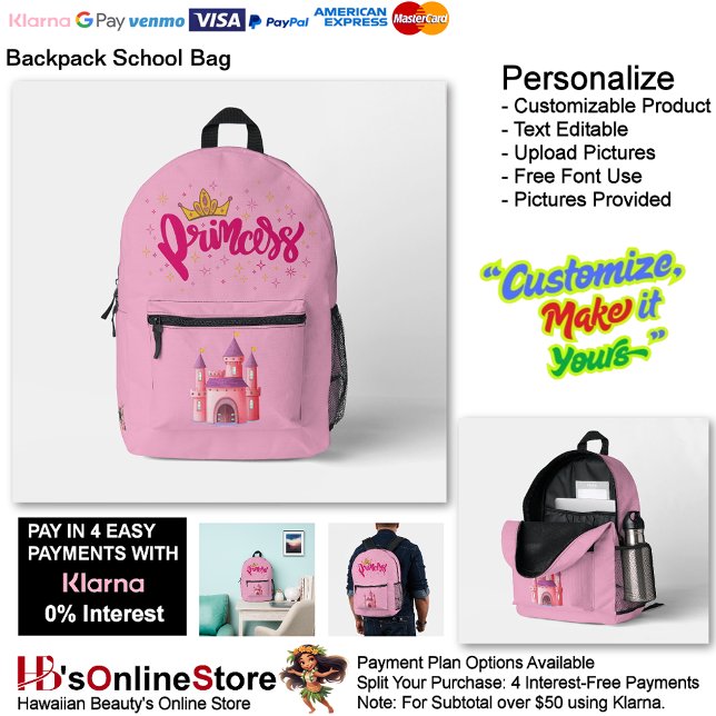 Unicorn Princess Castle Pink School Supplies 21 Printed Backpack (Unicorn Princess Castle Pink School Supplies Printed Backpack 21.)