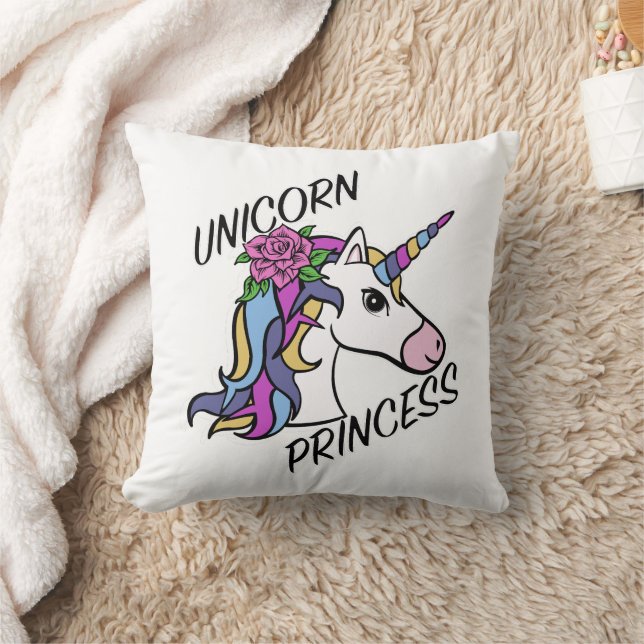 Unicorn Princess Design - Throw Pillow 16" x 16" (Blanket)