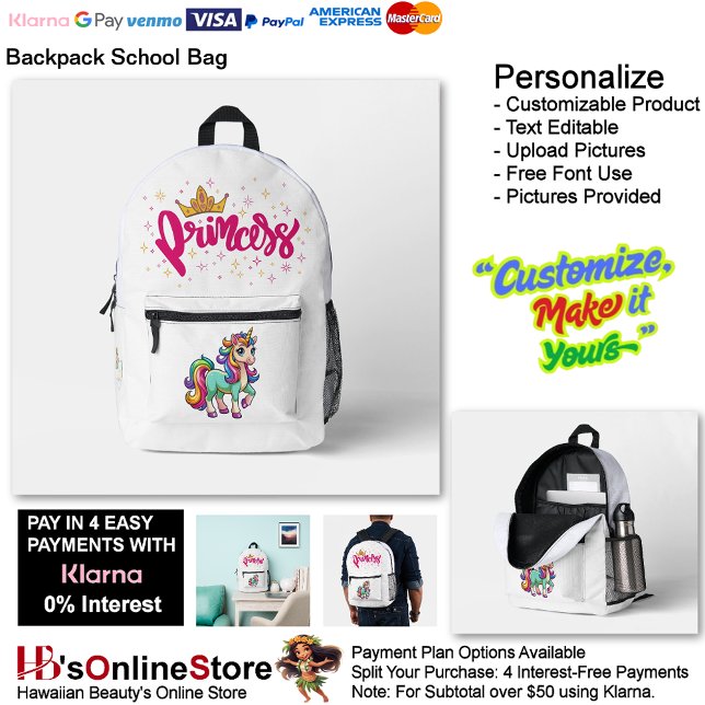 Unicorn Princess Dreamy Fantasy School Supplies 13 Printed Backpack (Unicorn Princess Dreamy Fantasy School Supplies Printed Backpack 13.)