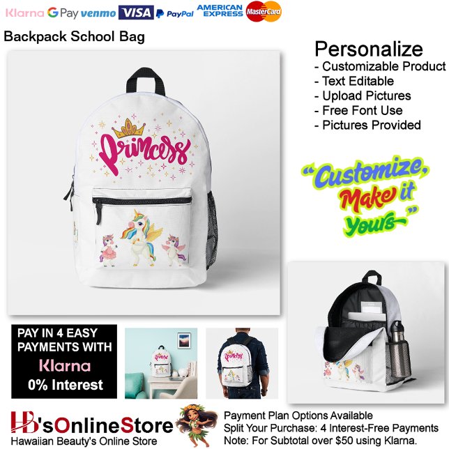 Unicorn Princess Dreamy Fantasy School Supplies 15 Printed Backpack (Unicorn Princess Dreamy Fantasy School Supplies Printed Backpack 15.)