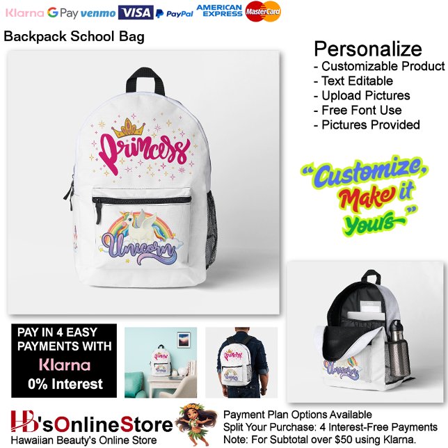 Unicorn Princess Dreamy Fantasy School Supplies 6 Printed Backpack (Unicorn Princess Dreamy Fantasy School Supplies Printed Backpack 6.)