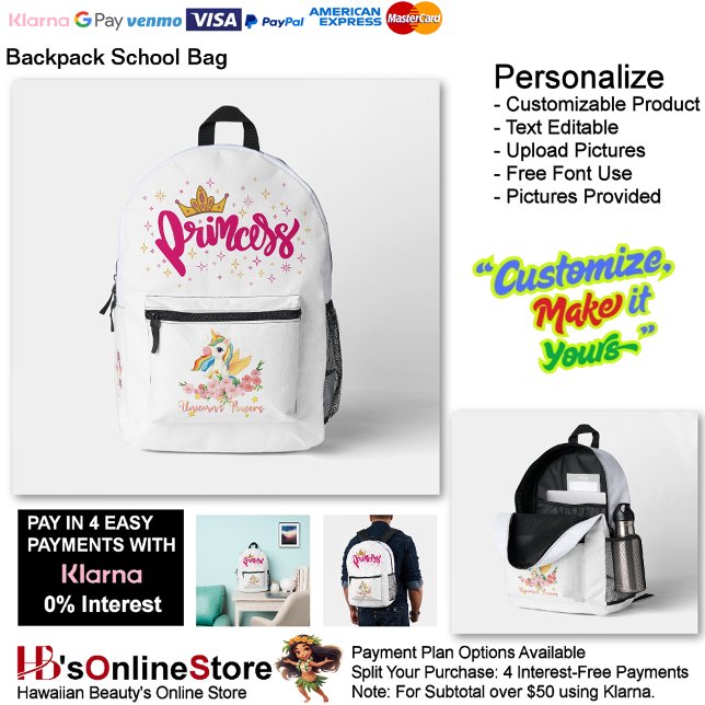 Unicorn Princess Dreamy Fantasy School Supplies 7 Printed Backpack (Unicorn Princess Dreamy Fantasy School Supplies Printed Backpack 7.)