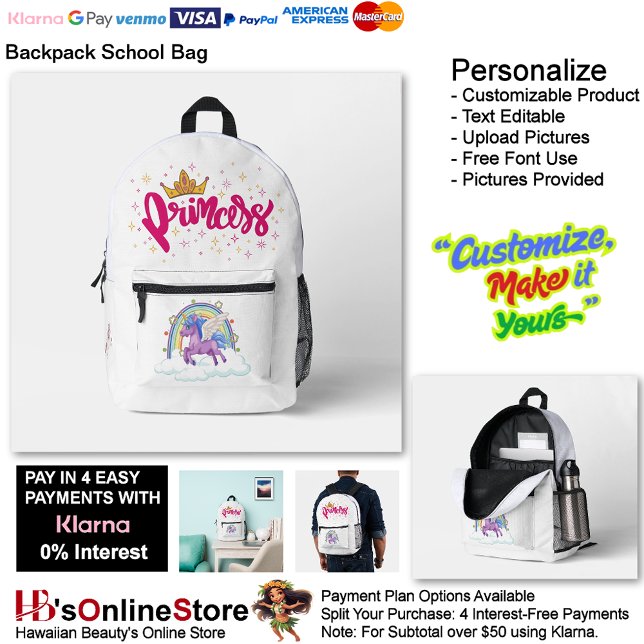 Unicorn Princess Dreamy Fantasy School Supplies 9 Printed Backpack (Unicorn Princess Dreamy Fantasy School Supplies Printed Backpack 9.)