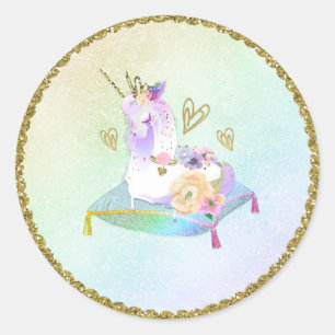 Unicorn Princess Iridescent Rainbow Pastel Party Classic Round Sticker